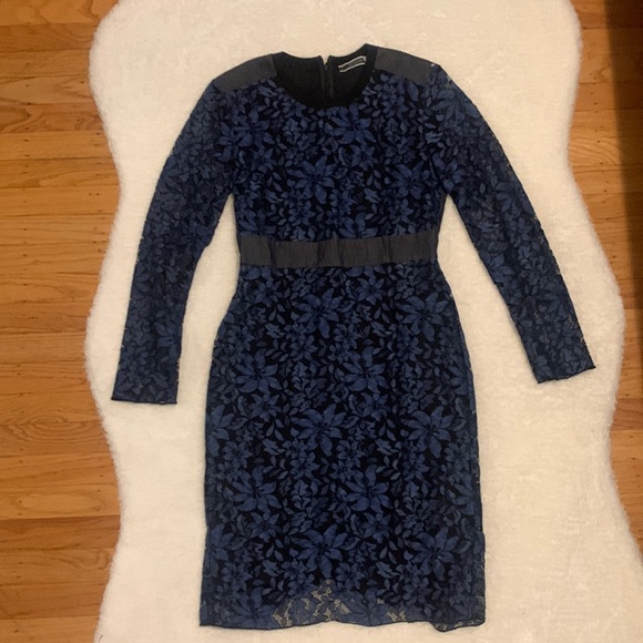 Max Mara dress. 2” above Knee length, Denim, navy lace, with 3” slit back. - Picture 1 of 7